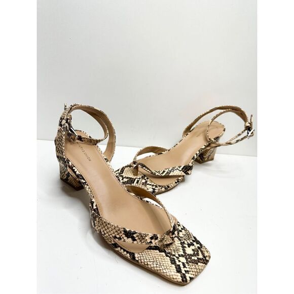 14th & Union Sandals Womens 9.5 Snakeskin Square Toe Ankle Strap Block Heel - Picture 2 of 8